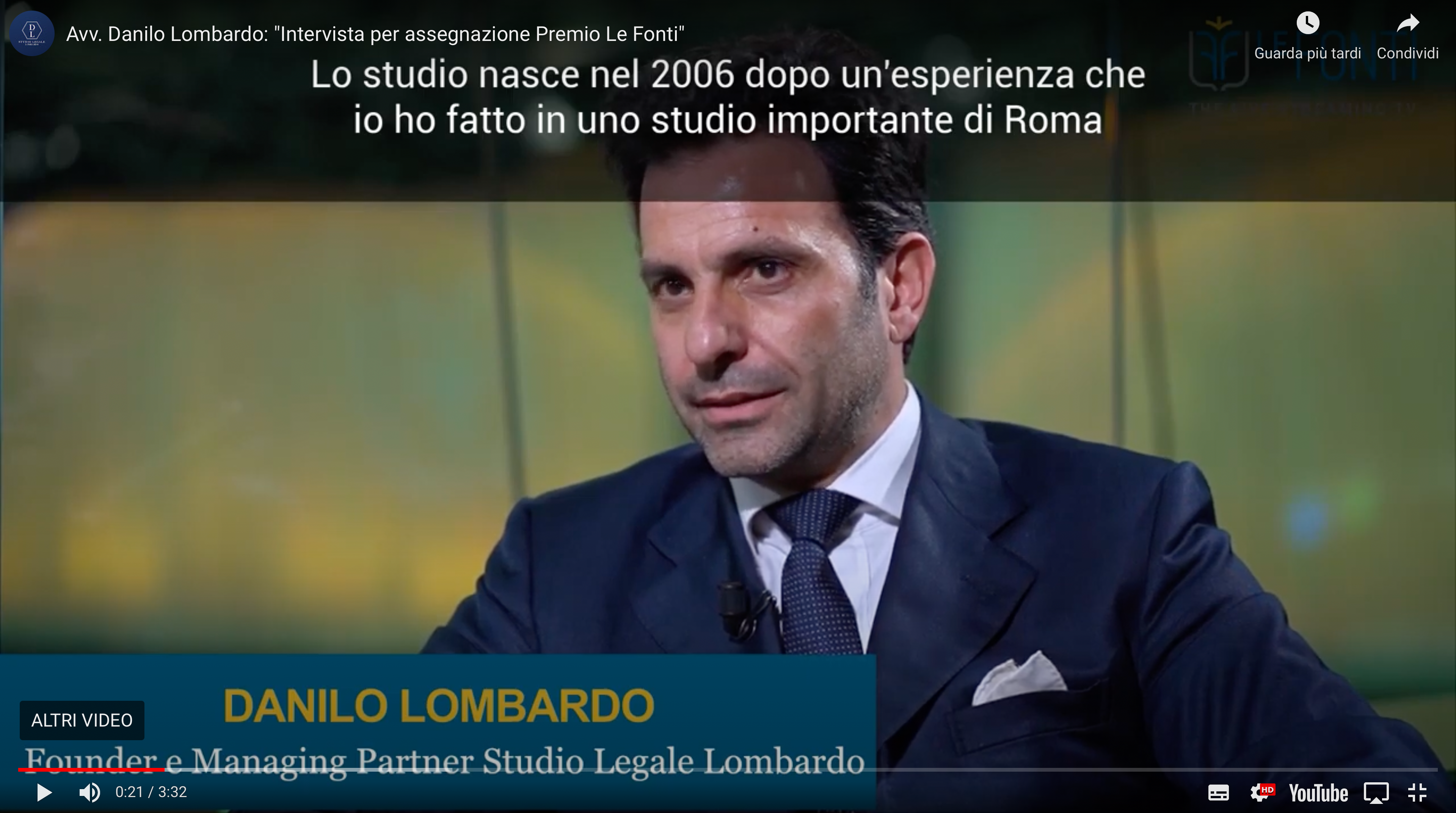 Video Intervista Le fonti ad Avvocato Lombardo per assegnazione premio “migliore boutique di diritto bancario”