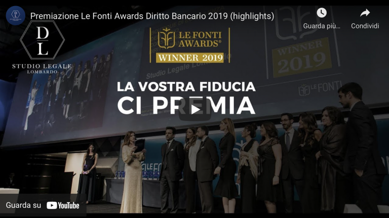 Video Premiazione come migliore boutique di diritto bancario.