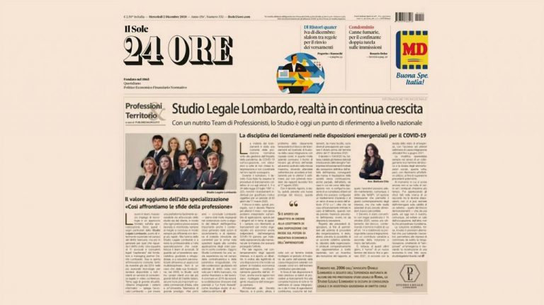 Sole 24ore “Studio Legale Lombardo, realtà in continua crescita”