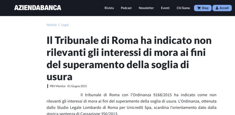 Interessi di mora non rilevanti per il superamento della soglia di usura